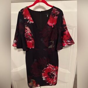 Trina Turk Black and Red Floral Midi Dress